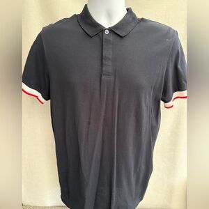 Men's Theory Navy Polo Shirt with Contrast Sleeve Trim